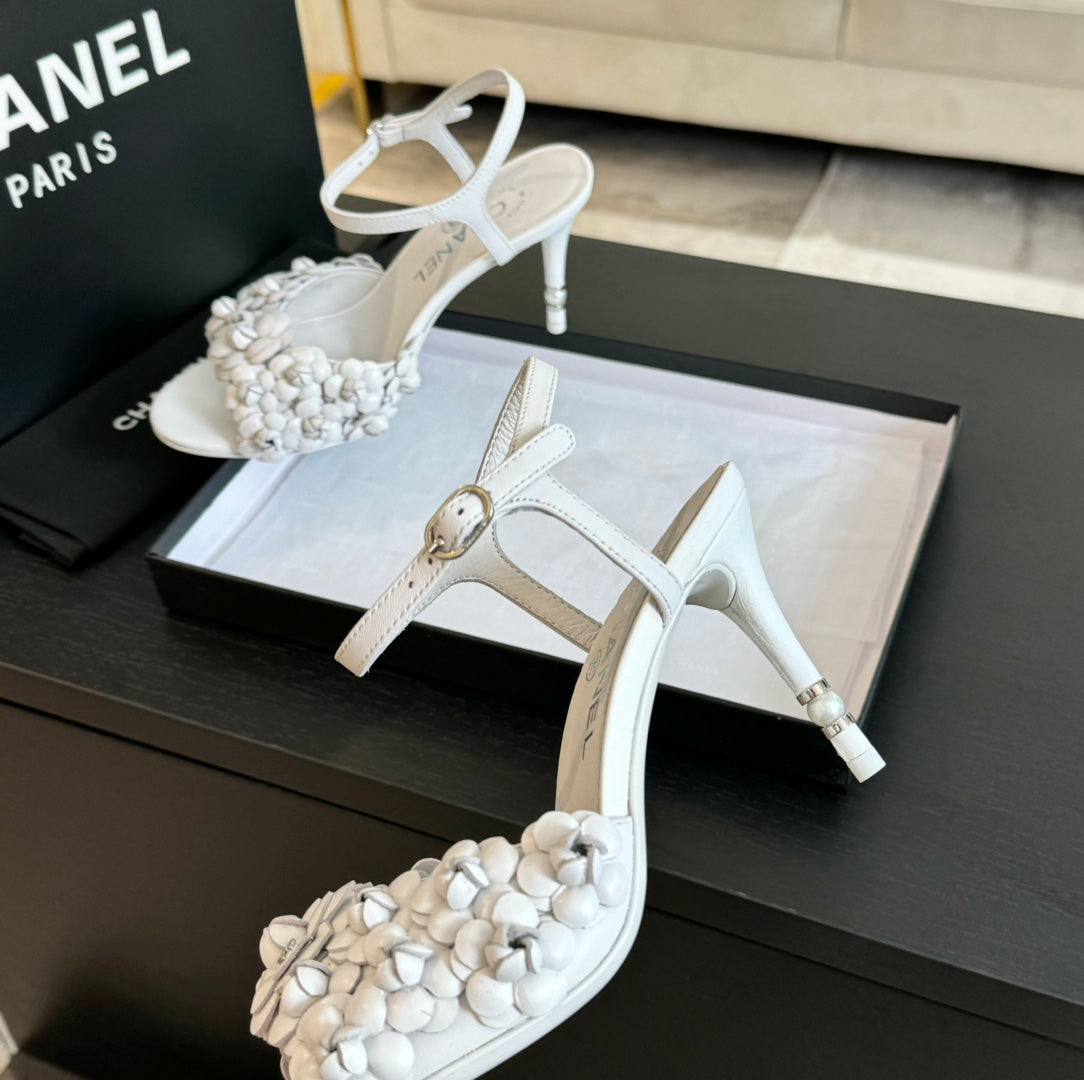 CC Little Camellia World Thin High Sandals White Lambskin - 35