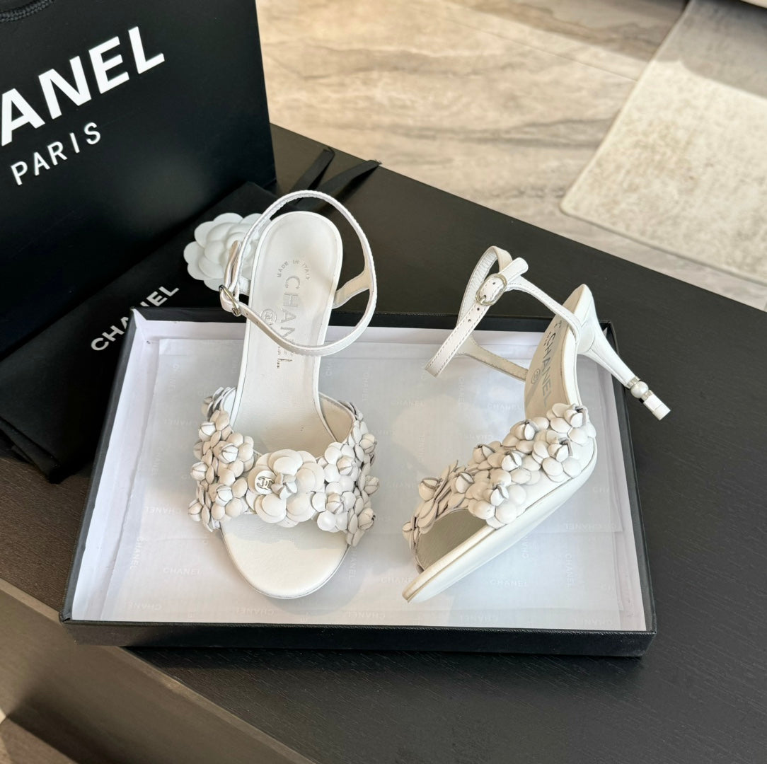 CC Little Camellia World Thin High Sandals White Lambskin - 35