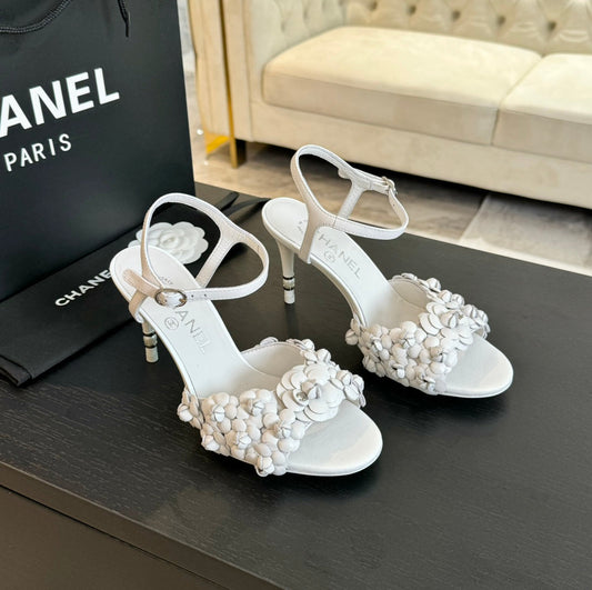 CC Little Camellia World Thin High Sandals White Lambskin - 35