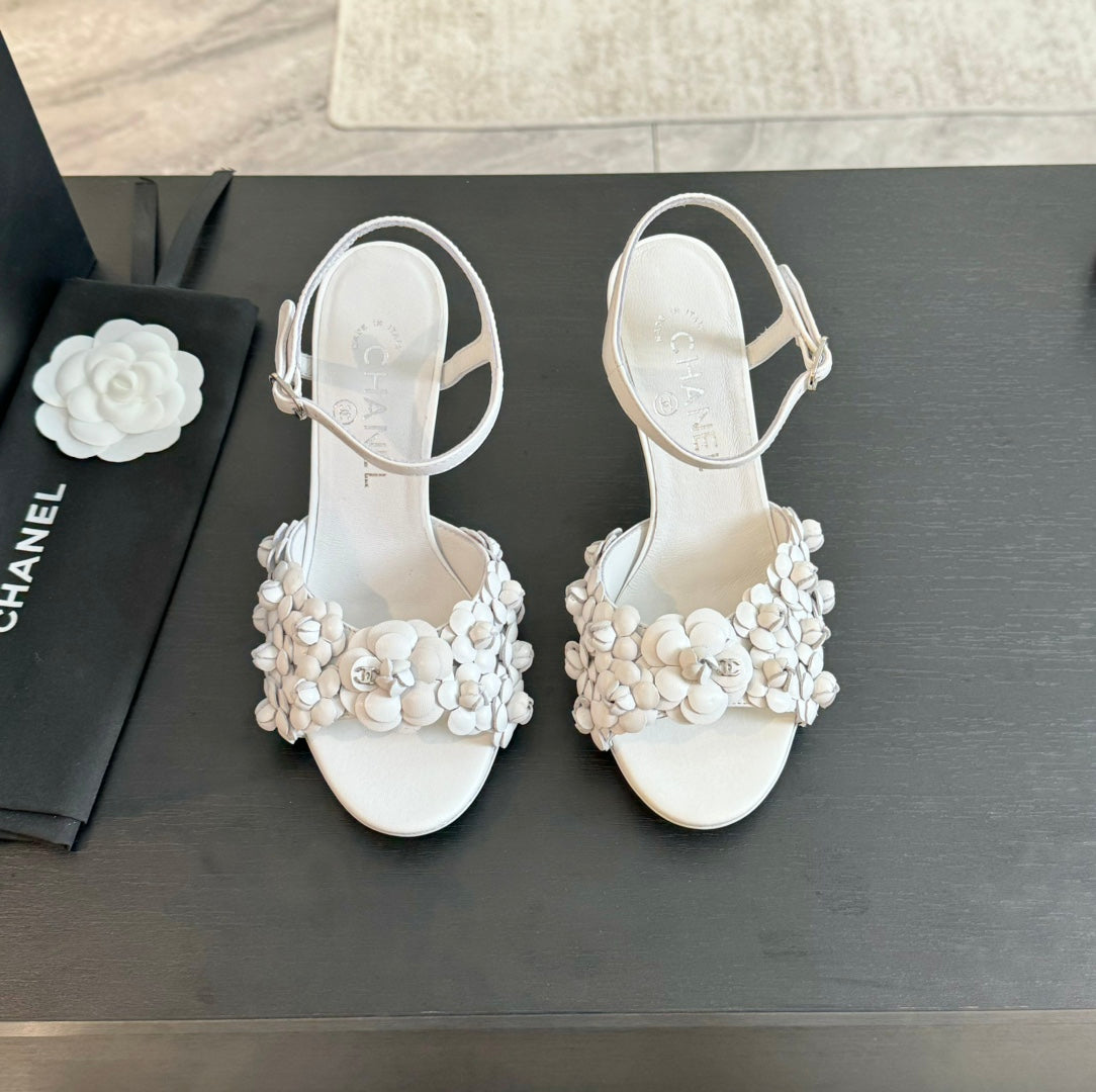 CC Little Camellia World Thin High Sandals White Lambskin - 35
