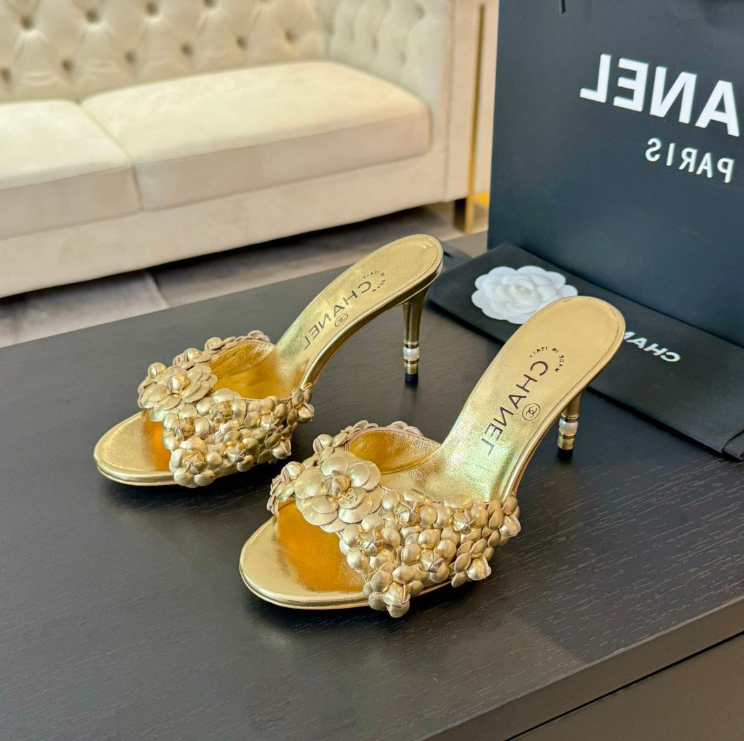 CC Little Camellia World Thin High Heels Gold Lambskin - 35