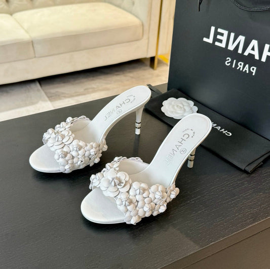 CC Little Camellia World Thin High Heels White Lambskin - 35