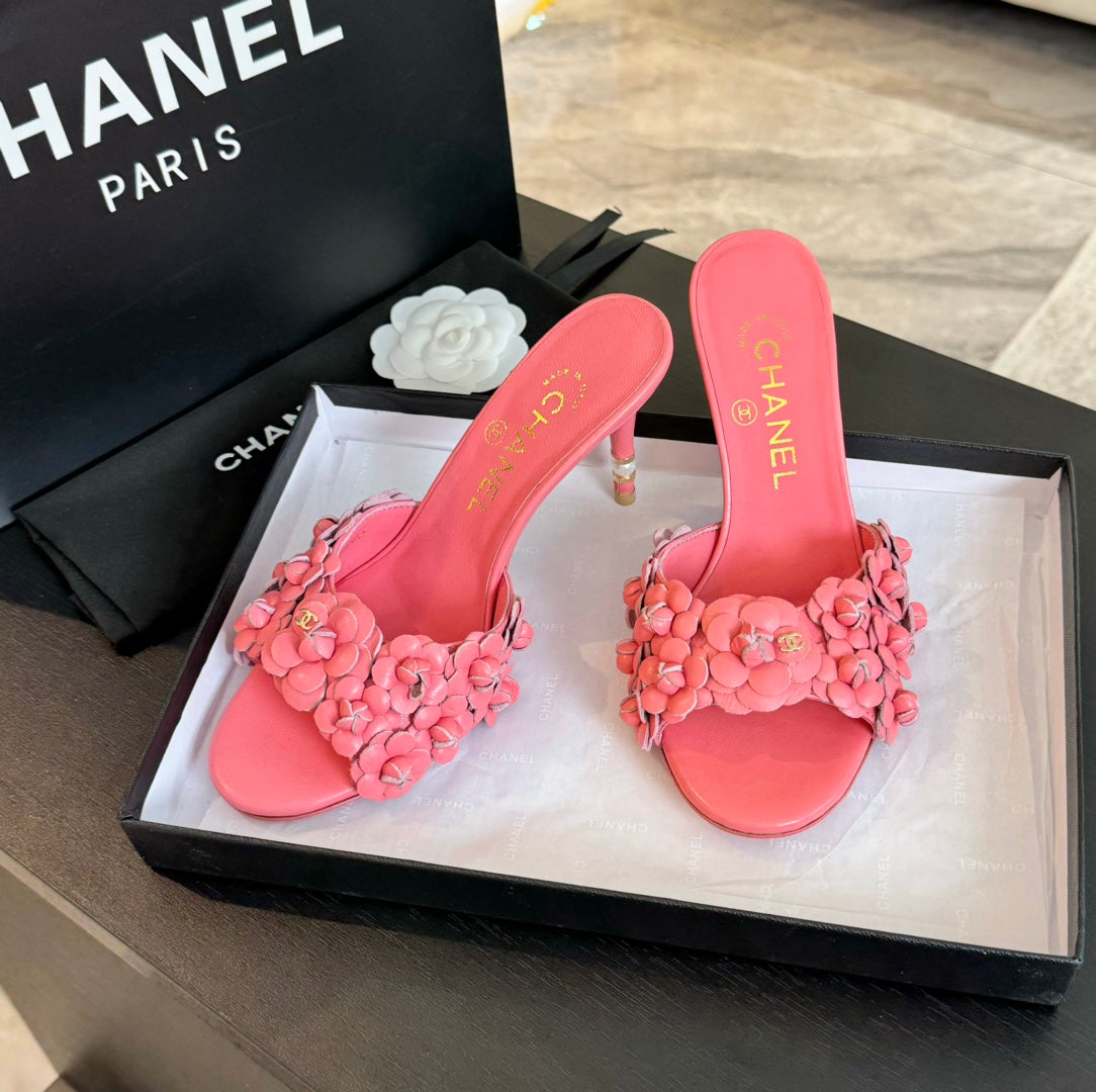 CC Little Camellia World Thin High Heels Rose Pink Lambskin - 35