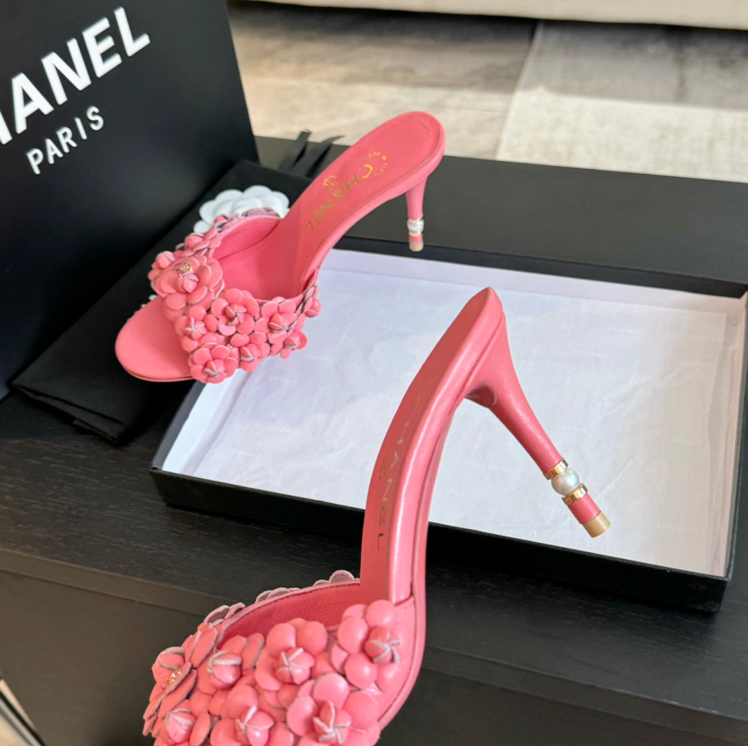 CC Little Camellia World Thin High Heels Rose Pink Lambskin - 35
