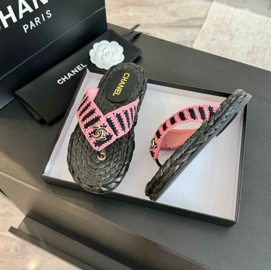 Double C Hottest Knit Flip-Flops Black Pink - 35