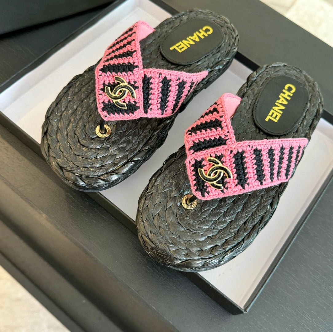 Double C Hottest Knit Flip-Flops Black Pink - 35