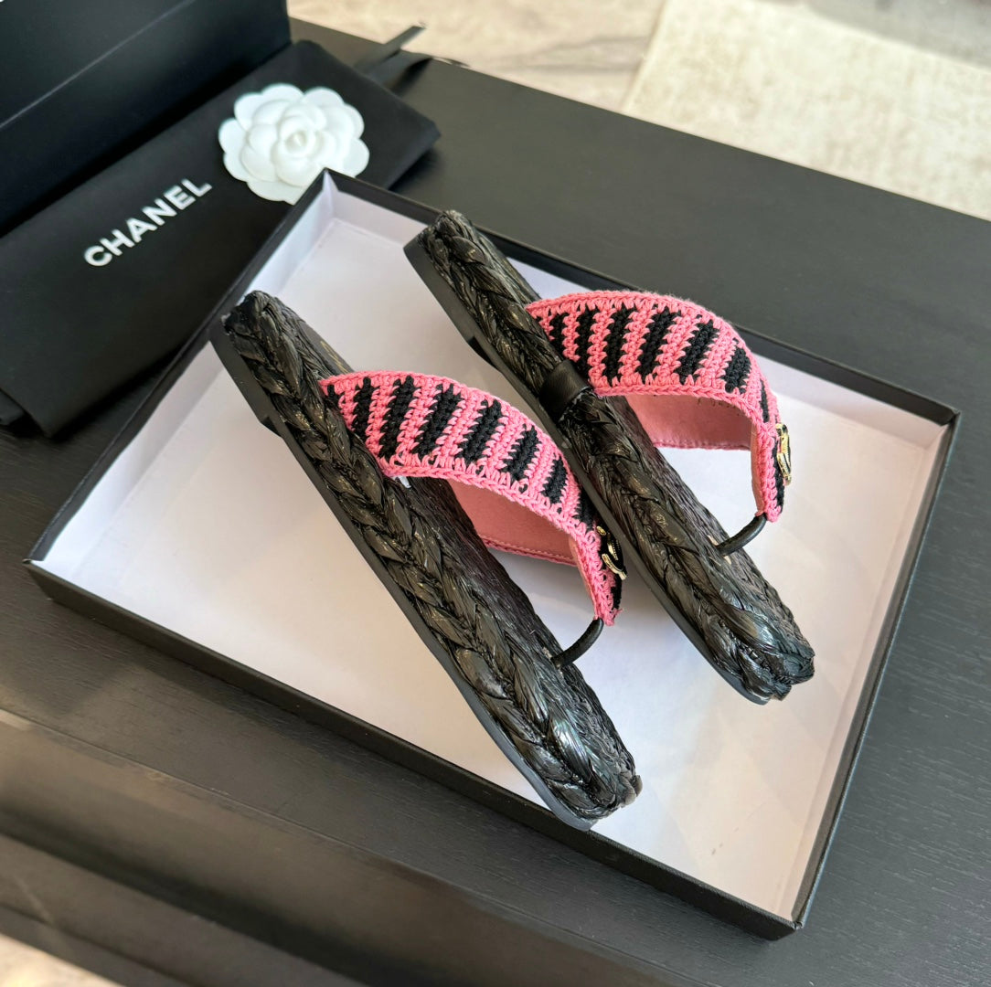 Double C Hottest Knit Flip-Flops Black Pink - 35