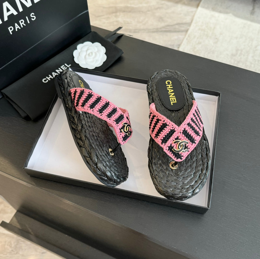 Double C Hottest Knit Flip-Flops Black Pink - 35