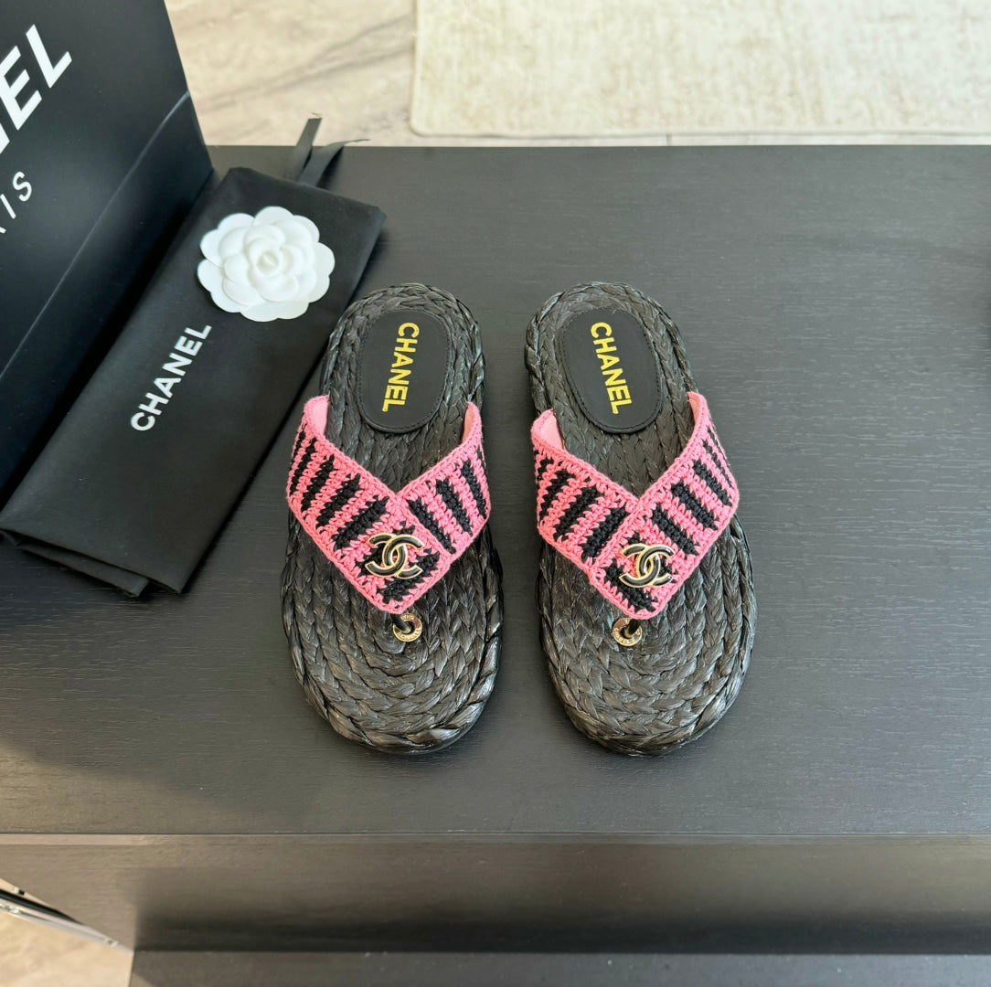 Double C Hottest Knit Flip-Flops Black Pink - 35