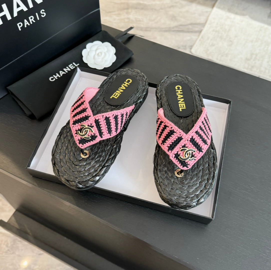 Double C Hottest Knit Flip-Flops Black Pink - 35