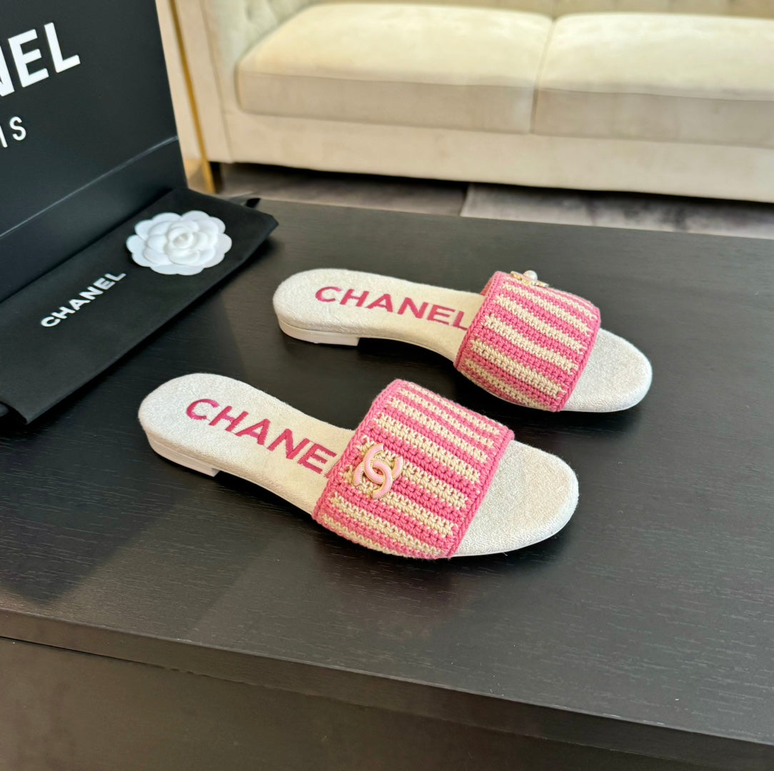 Double C Sheepskins Knit Slippers White Pink - 35