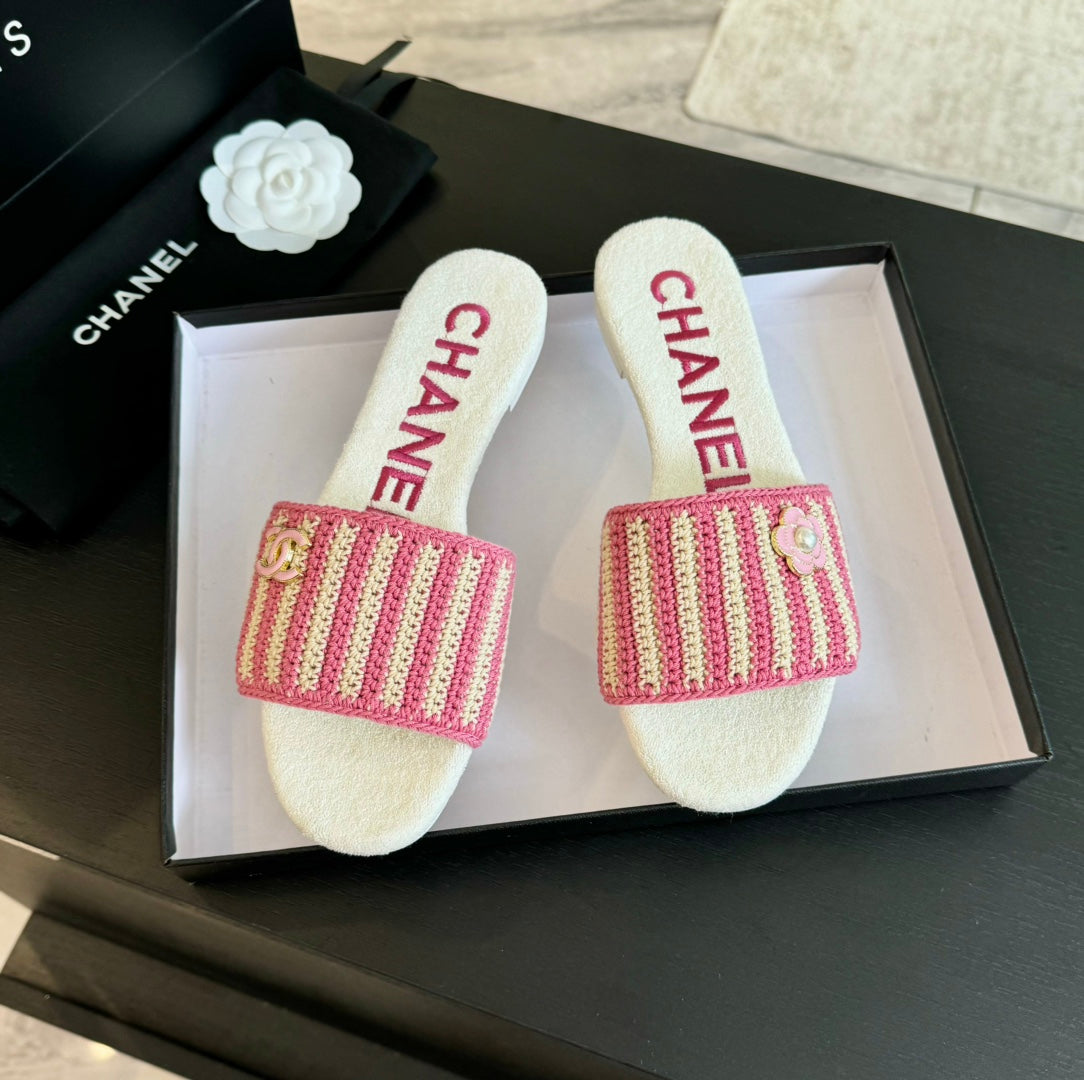 Double C Sheepskins Knit Slippers White Pink - 35