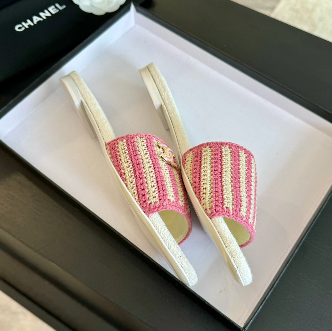 Double C Sheepskins Knit Slippers White Pink - 35