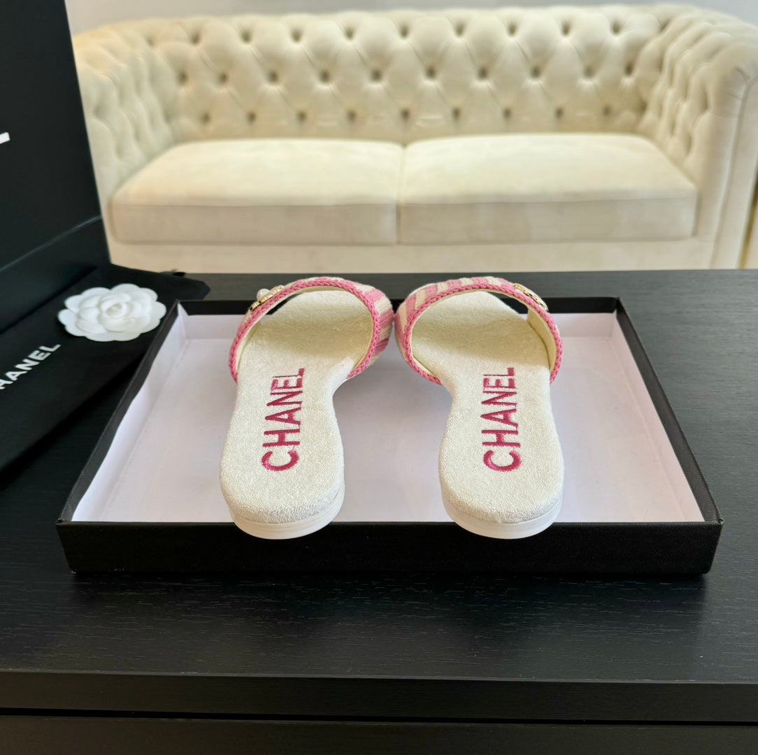 Double C Sheepskins Knit Slippers White Pink - 35
