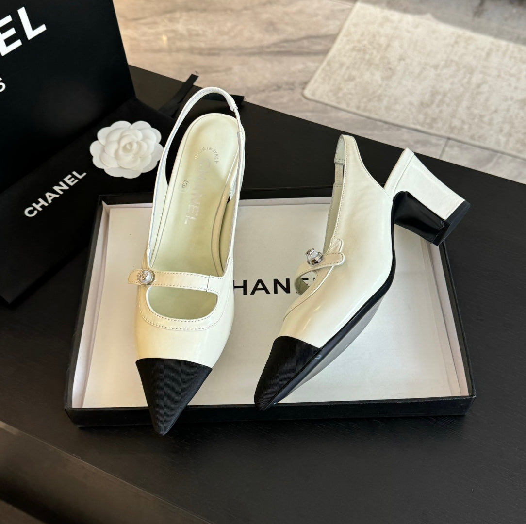 Double C WOMEN'S Slingback SPIRIT TOE White Lambskin - 35