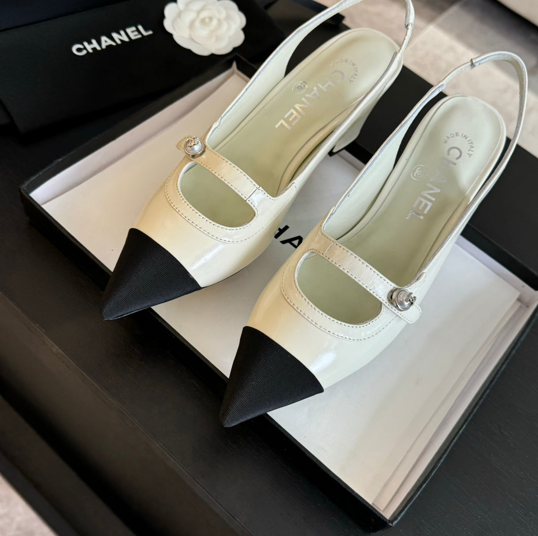 Double C WOMEN'S Slingback SPIRIT TOE White Lambskin - 35