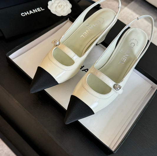 Double C WOMEN'S Slingback SPIRIT TOE White Lambskin - 35