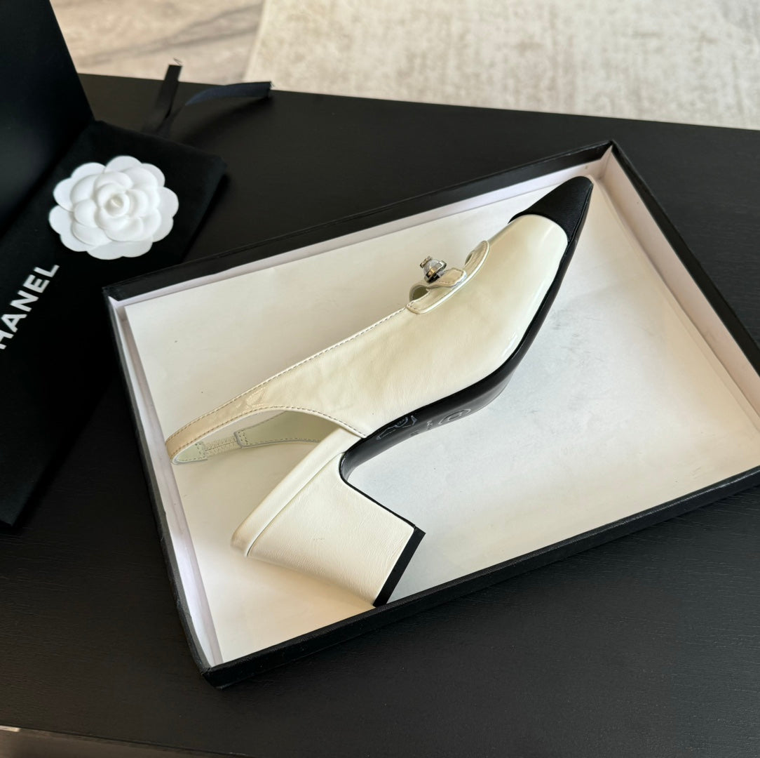Double C WOMEN'S Slingback SPIRIT TOE White Lambskin - 35