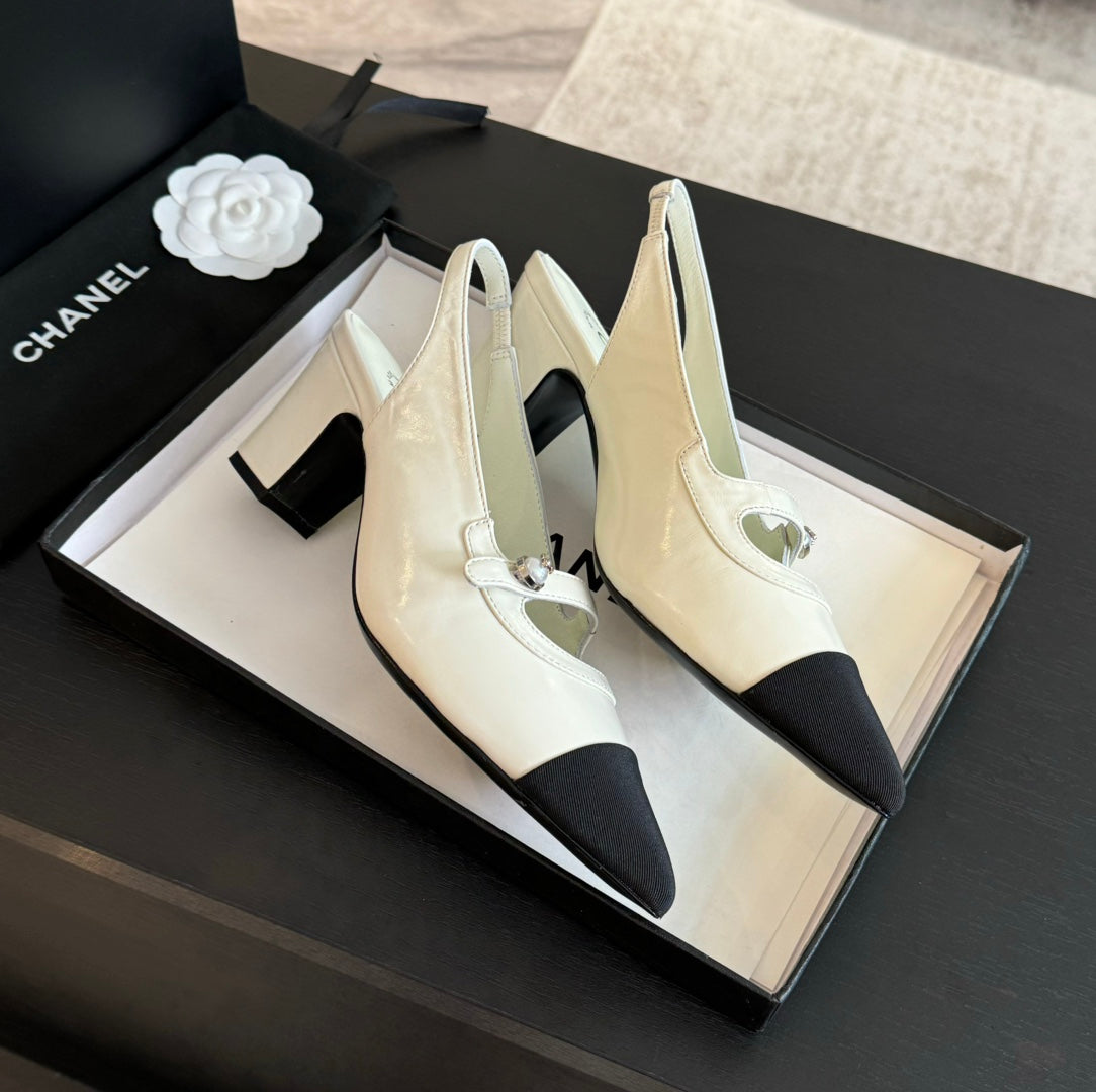 Double C WOMEN'S Slingback SPIRIT TOE White Lambskin - 35