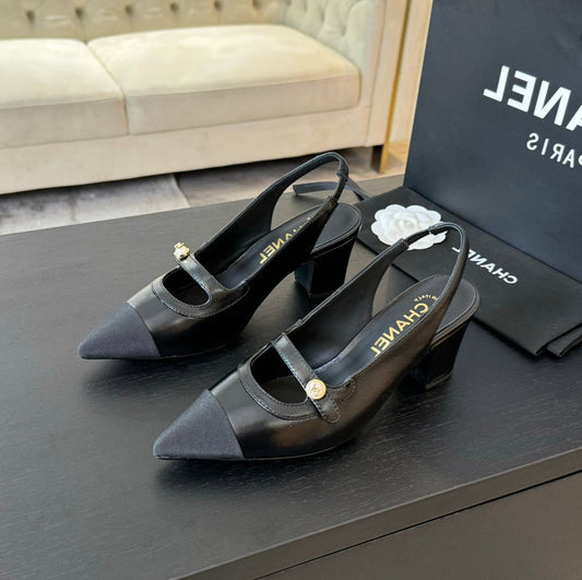 Double C WOMEN'S Slingback SPIRIT TOE Black Lambskin - 35