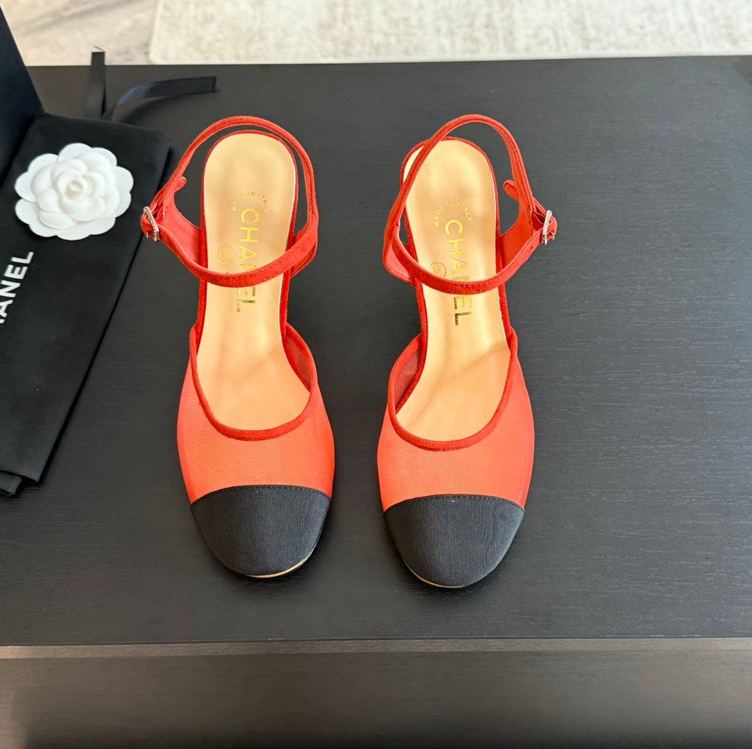 Waterproof Platform High Heels Transparent Heel Mesh Candy Red Black - 35