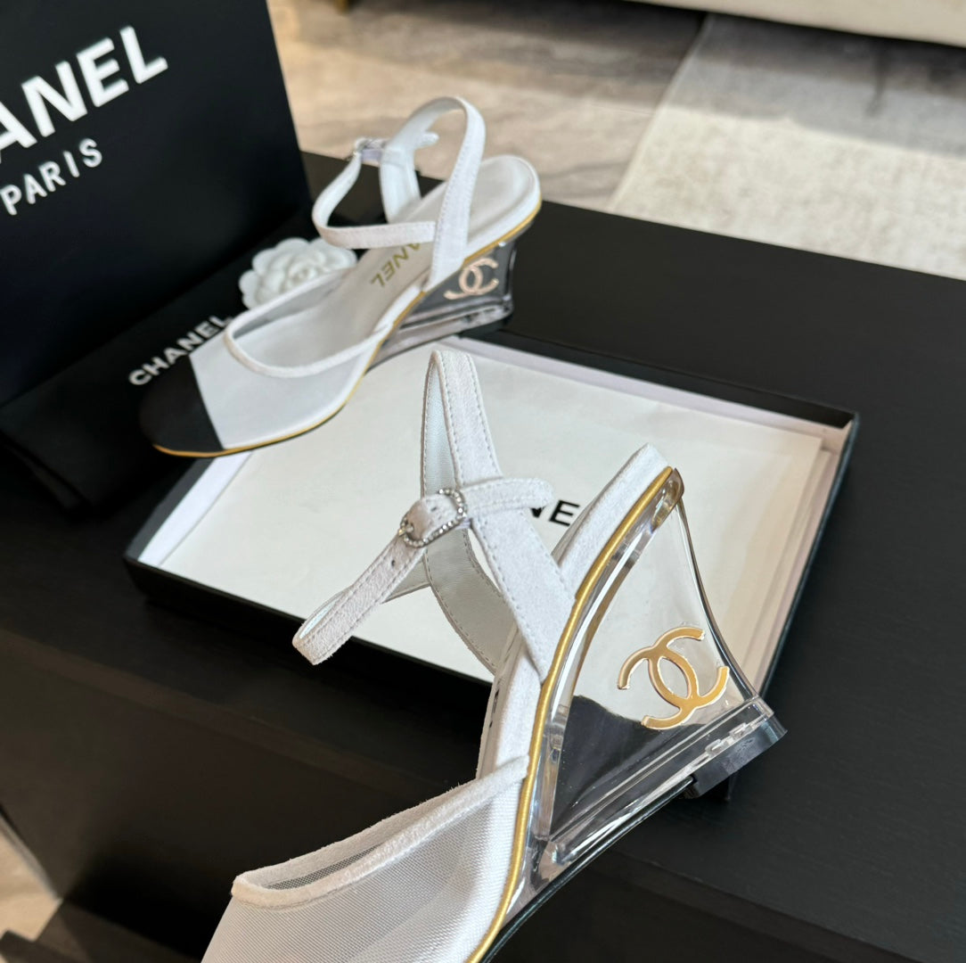 Waterproof Platform High Heels Transparent Heel Mesh White - 35