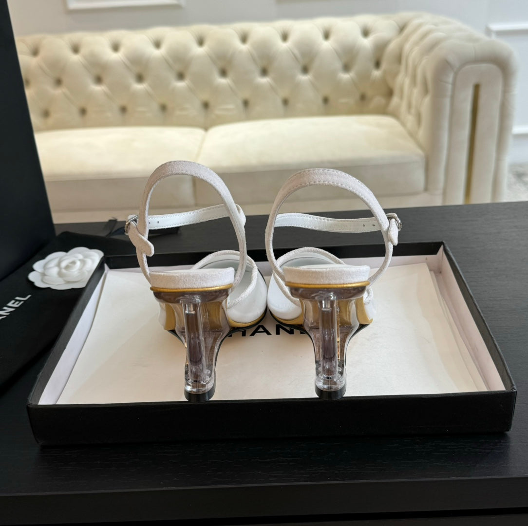 Waterproof Platform High Heels Transparent Heel Mesh White - 35