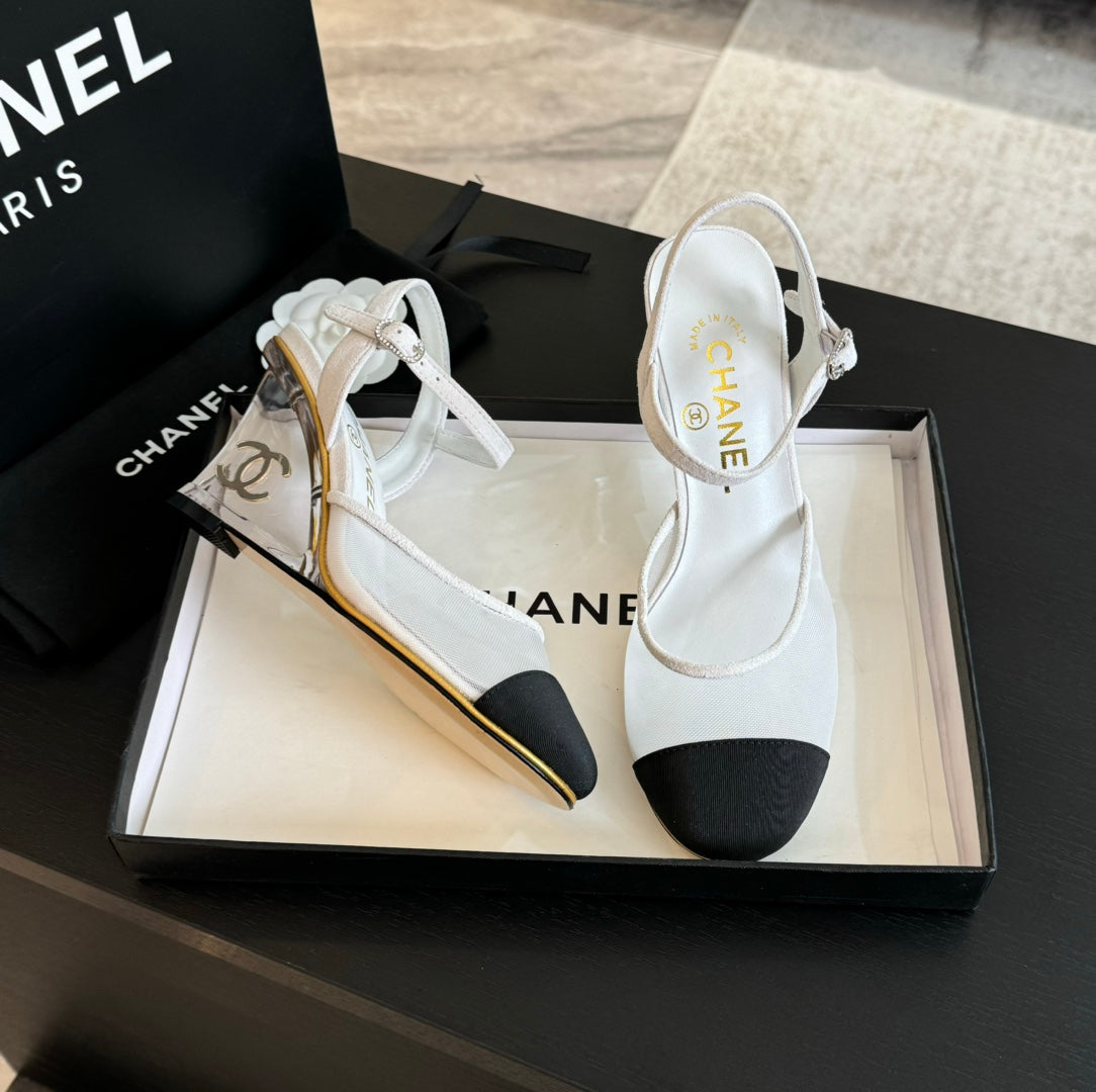Waterproof Platform High Heels Transparent Heel Mesh White - 35