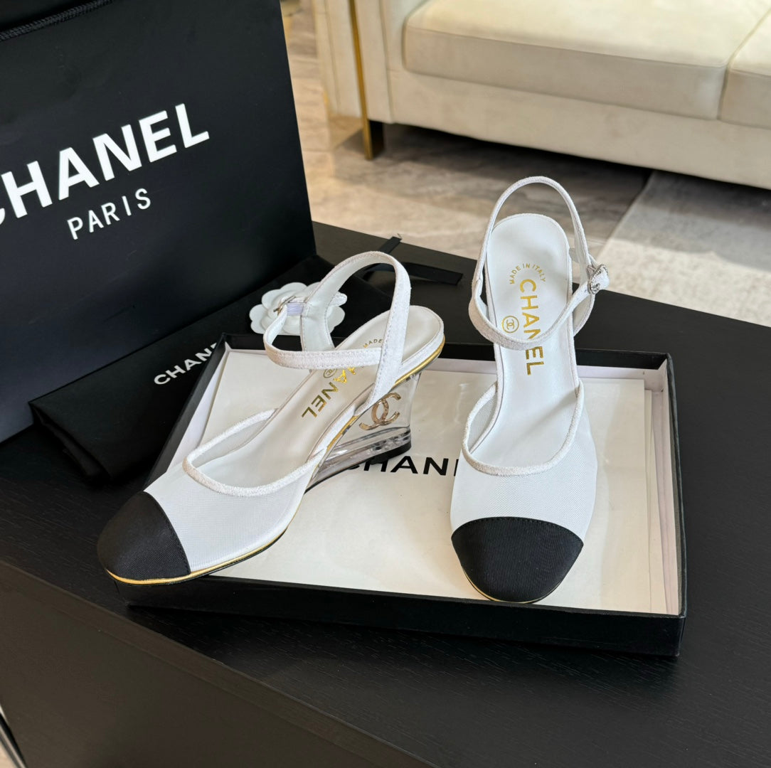 Waterproof Platform High Heels Transparent Heel Mesh White - 35