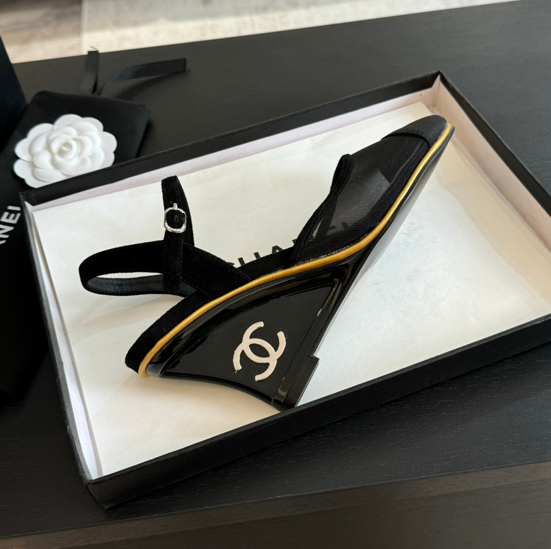 Waterproof Platform High Heels Transparent Heel Mesh  Black - 35