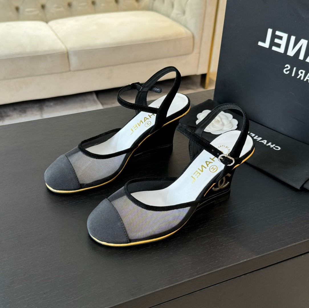 Waterproof Platform High Heels Transparent Heel Mesh  Black - 35