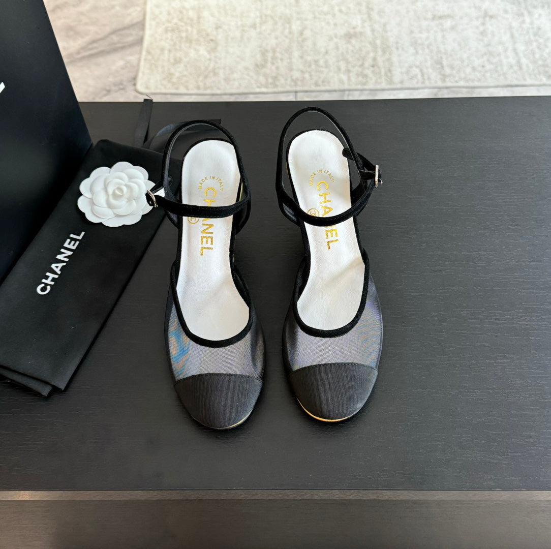Waterproof Platform High Heels Transparent Heel Mesh  Black - 35