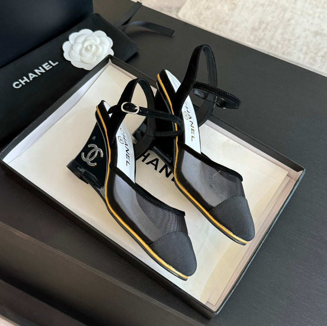 Waterproof Platform High Heels Transparent Heel Mesh  Black - 35