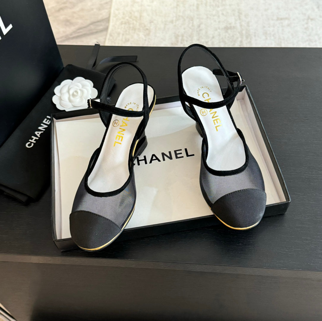 Waterproof Platform High Heels Transparent Heel Mesh  Black - 35