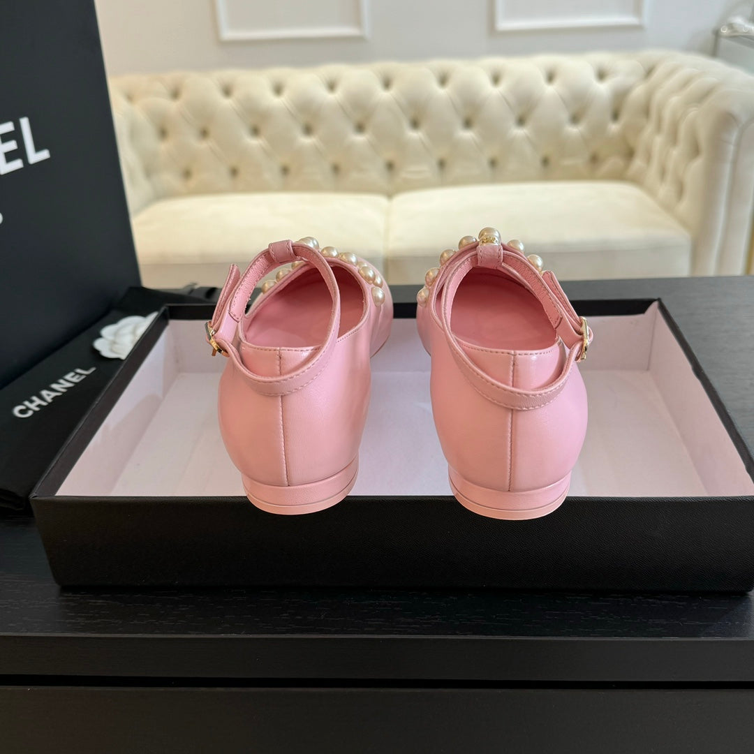 MARY JANES SHOES LIGHT PINK GOATSKIN WITH FAUX PEARL - 35