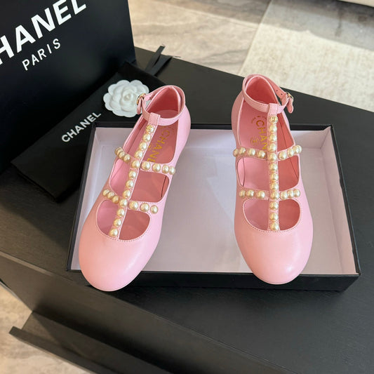 MARY JANES SHOES LIGHT PINK GOATSKIN WITH FAUX PEARL - 35