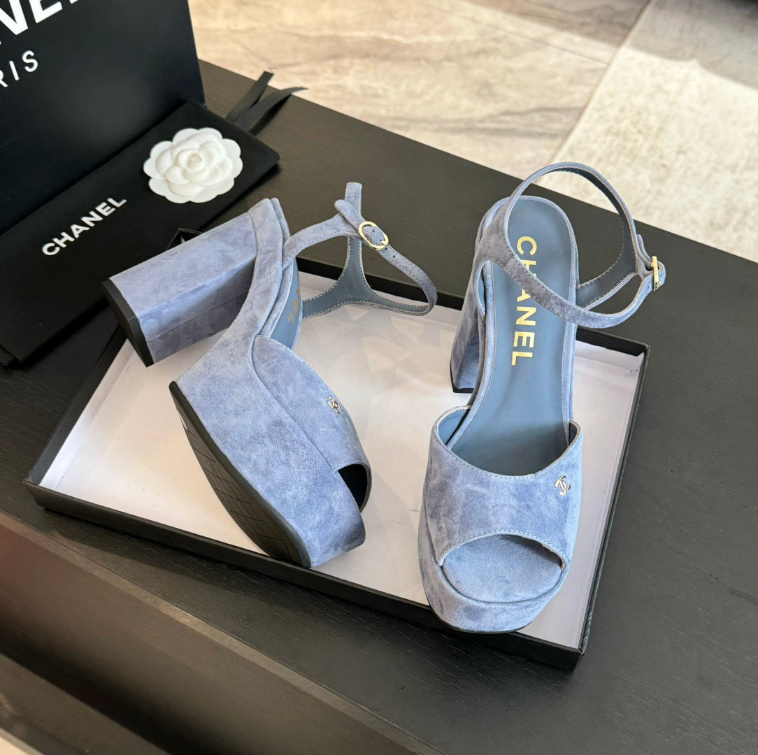 HIGH HEEL PLATFORM SANDALS IN PIGEON BLUE SUEDE - 35