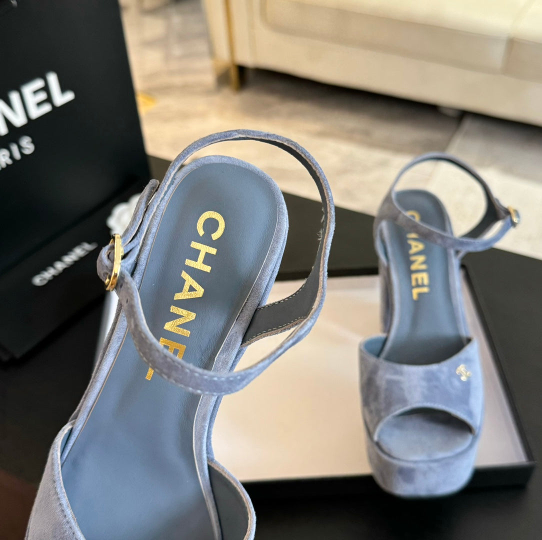HIGH HEEL PLATFORM SANDALS IN PIGEON BLUE SUEDE - 35