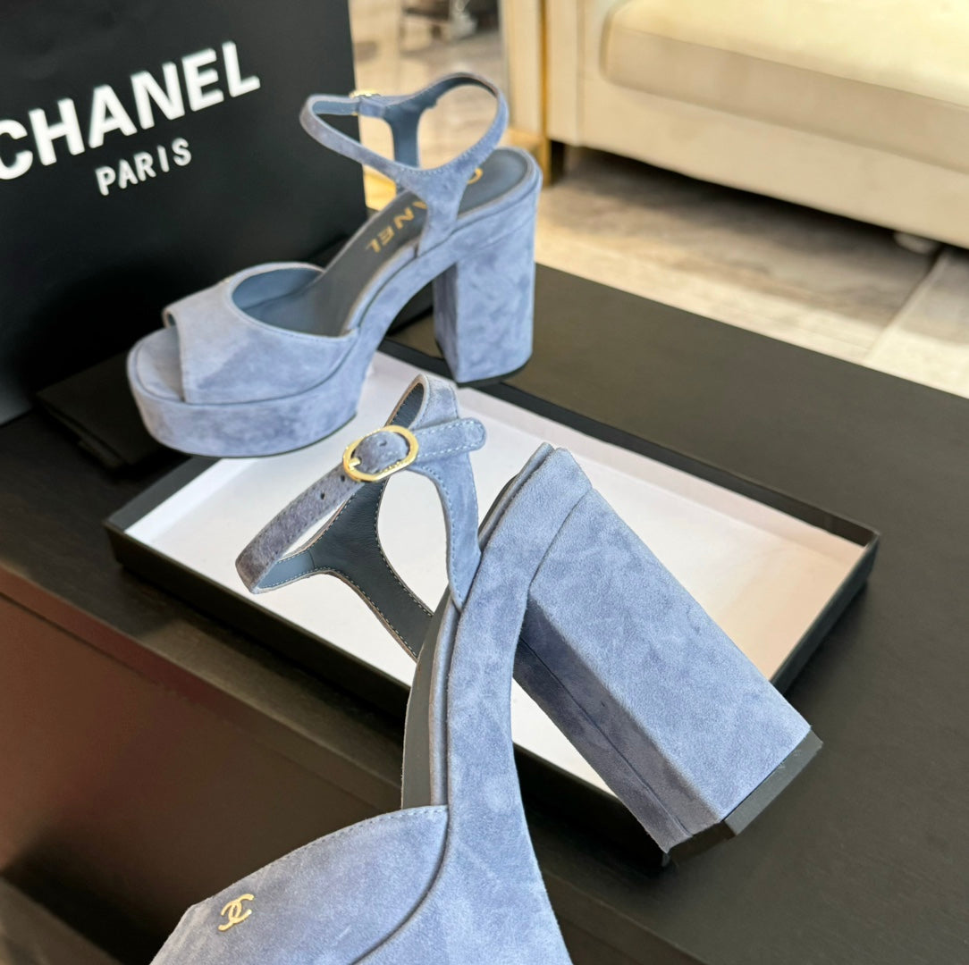HIGH HEEL PLATFORM SANDALS IN PIGEON BLUE SUEDE - 35