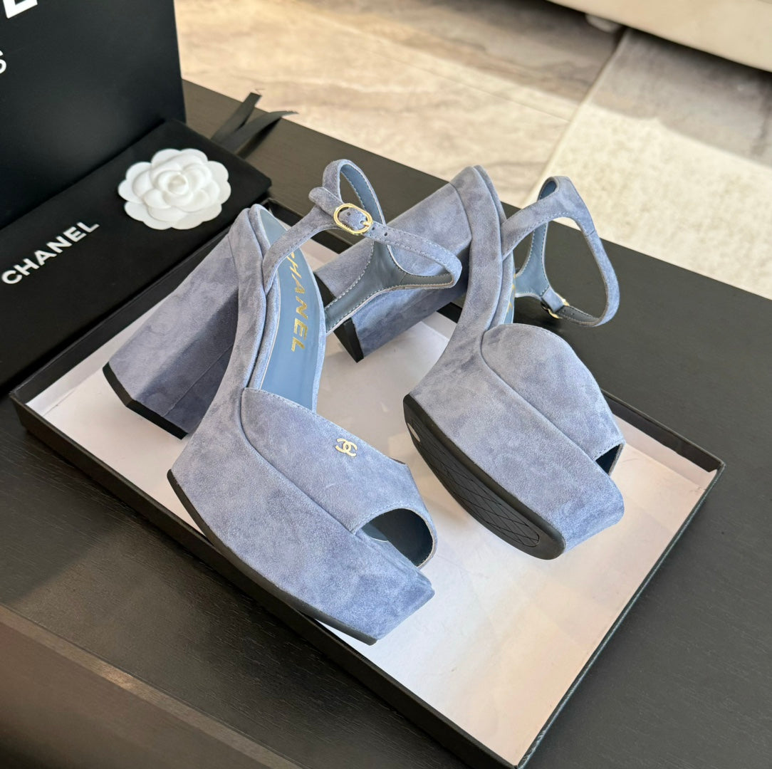 HIGH HEEL PLATFORM SANDALS IN PIGEON BLUE SUEDE - 35