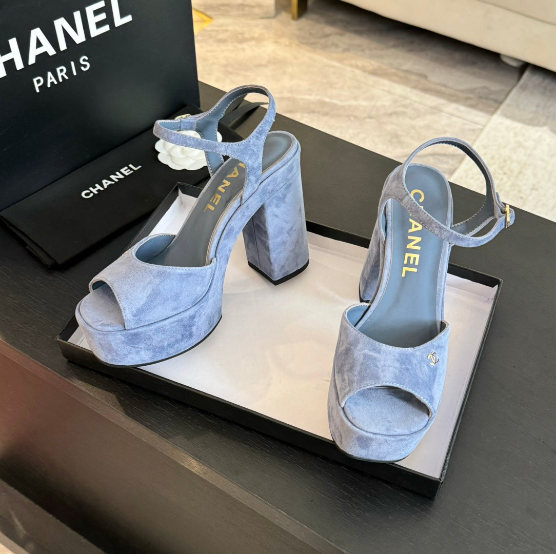 HIGH HEEL PLATFORM SANDALS IN PIGEON BLUE SUEDE - 35