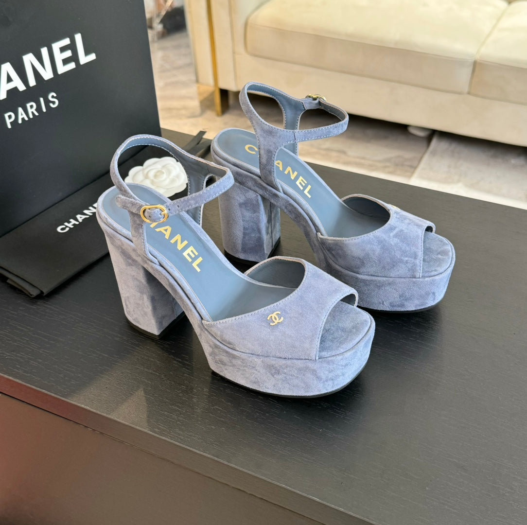 HIGH HEEL PLATFORM SANDALS IN PIGEON BLUE SUEDE - 35