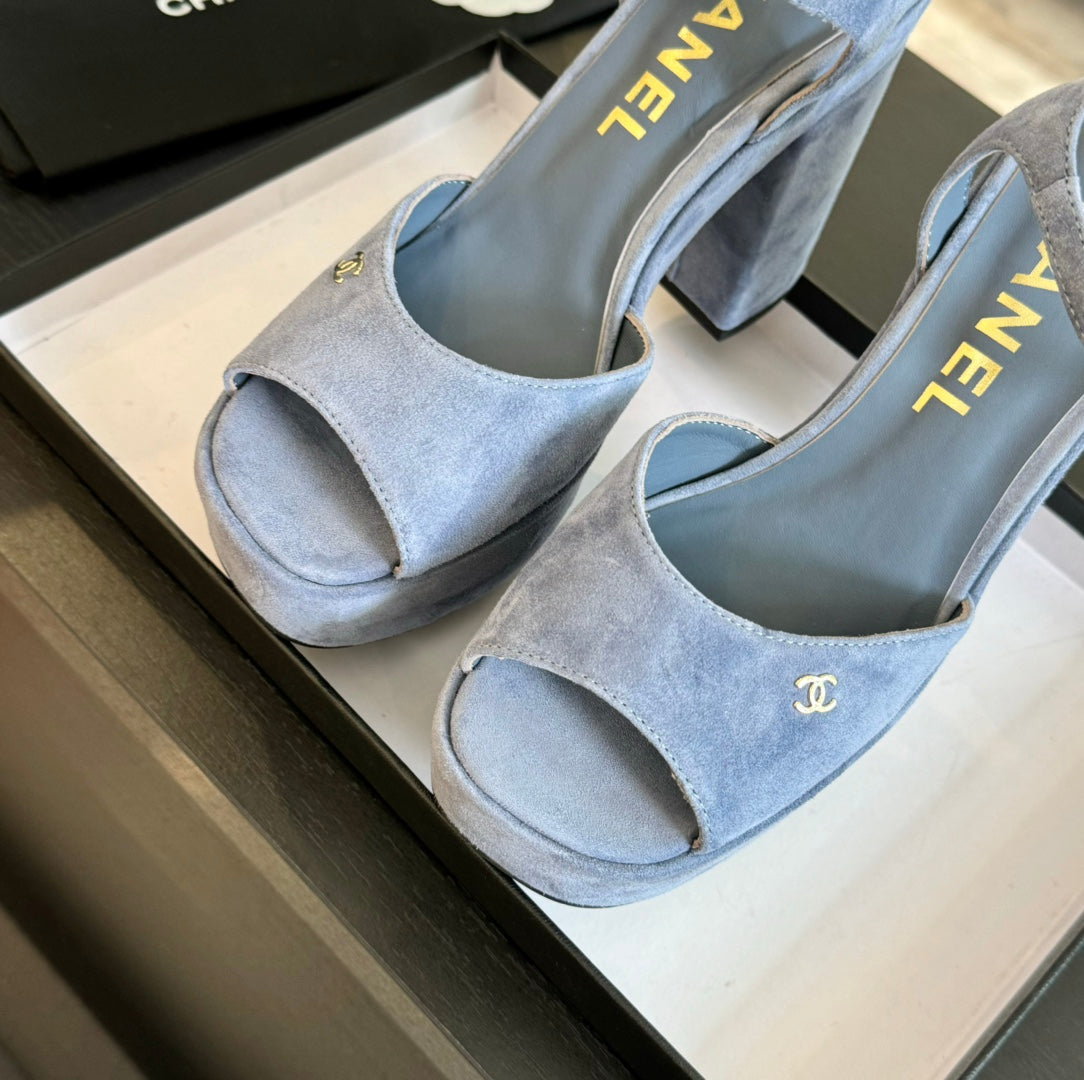 HIGH HEEL PLATFORM SANDALS IN PIGEON BLUE SUEDE - 35