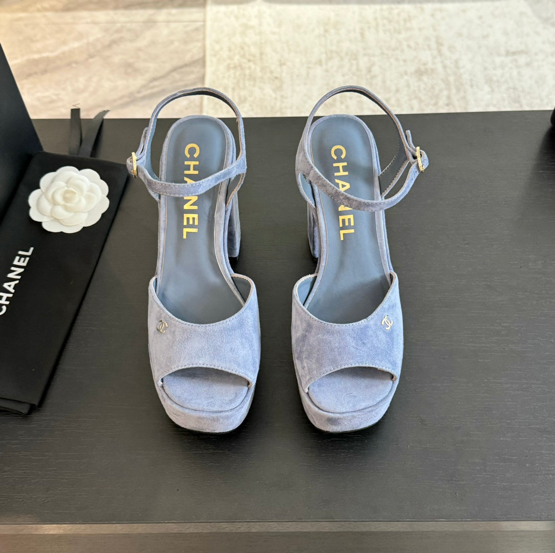 HIGH HEEL PLATFORM SANDALS IN PIGEON BLUE SUEDE - 35