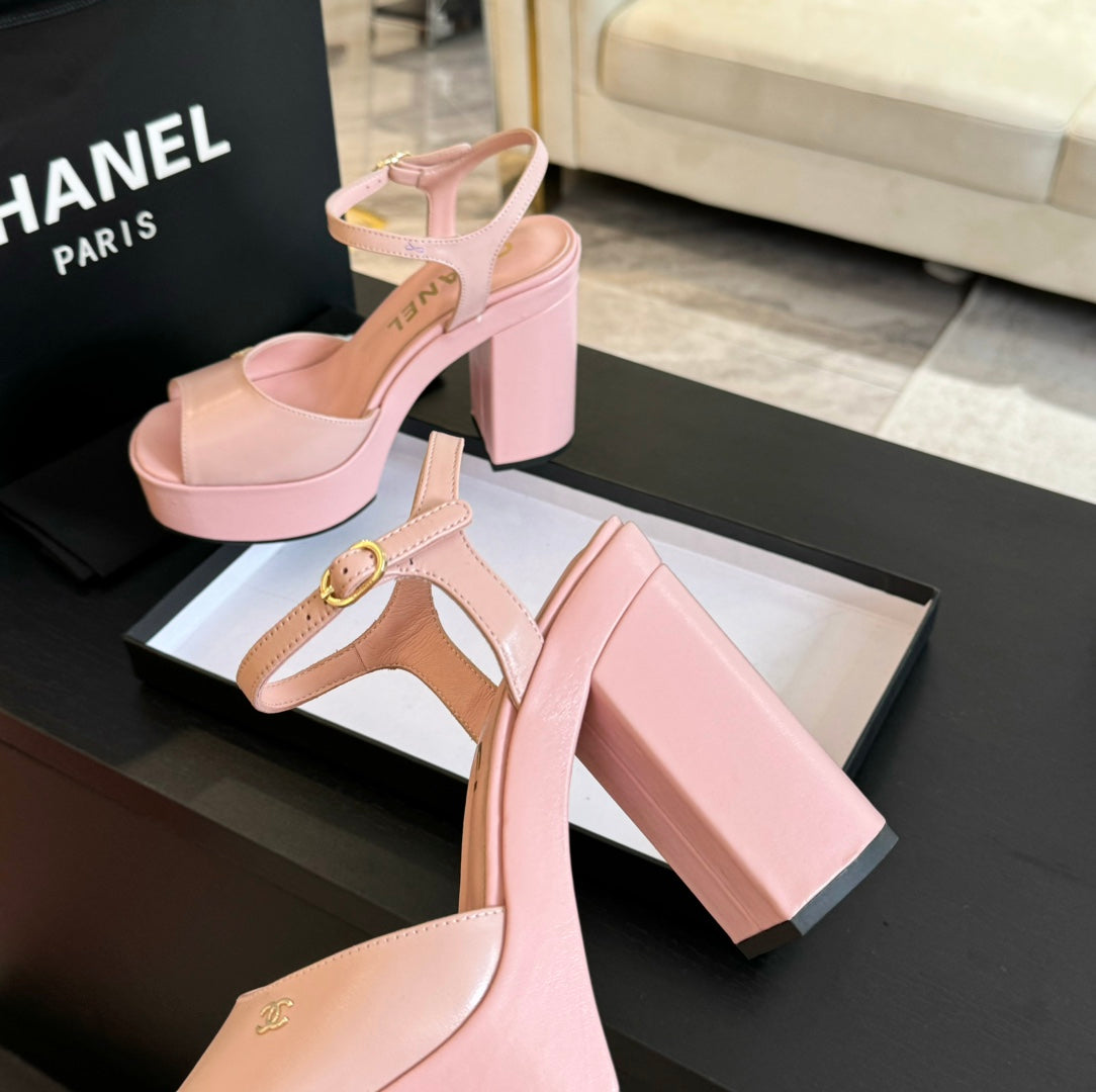 HIGH HEEL PLATFORM SANDALS IN PEACH PINK CALFSKIN - 35