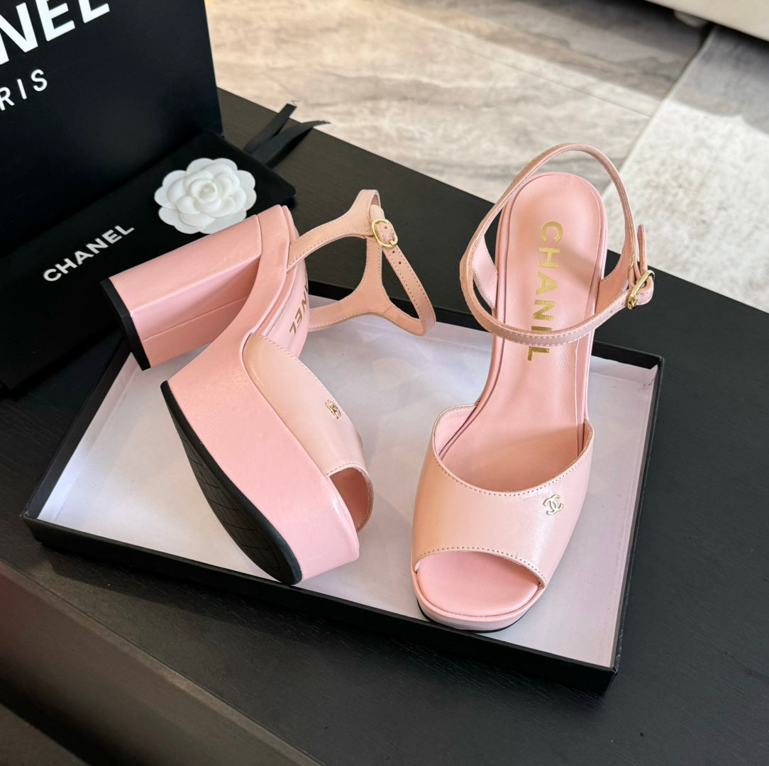 HIGH HEEL PLATFORM SANDALS IN PEACH PINK CALFSKIN - 35