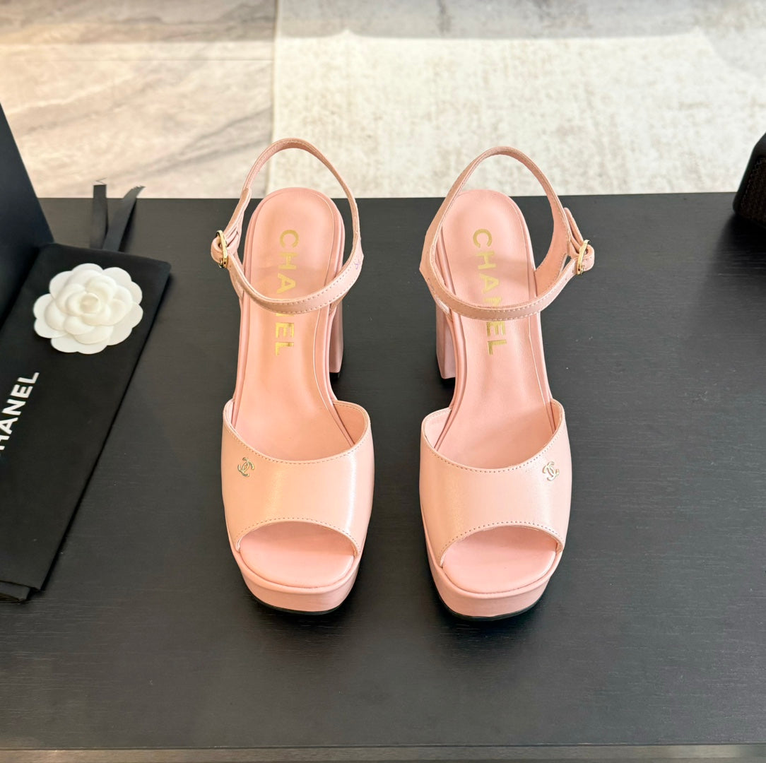 HIGH HEEL PLATFORM SANDALS IN PEACH PINK CALFSKIN - 35