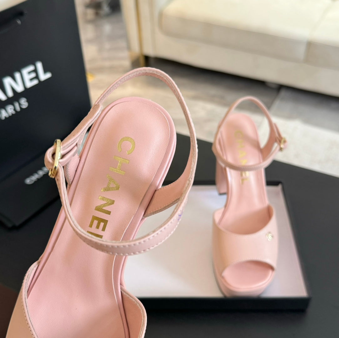 HIGH HEEL PLATFORM SANDALS IN PEACH PINK CALFSKIN - 35