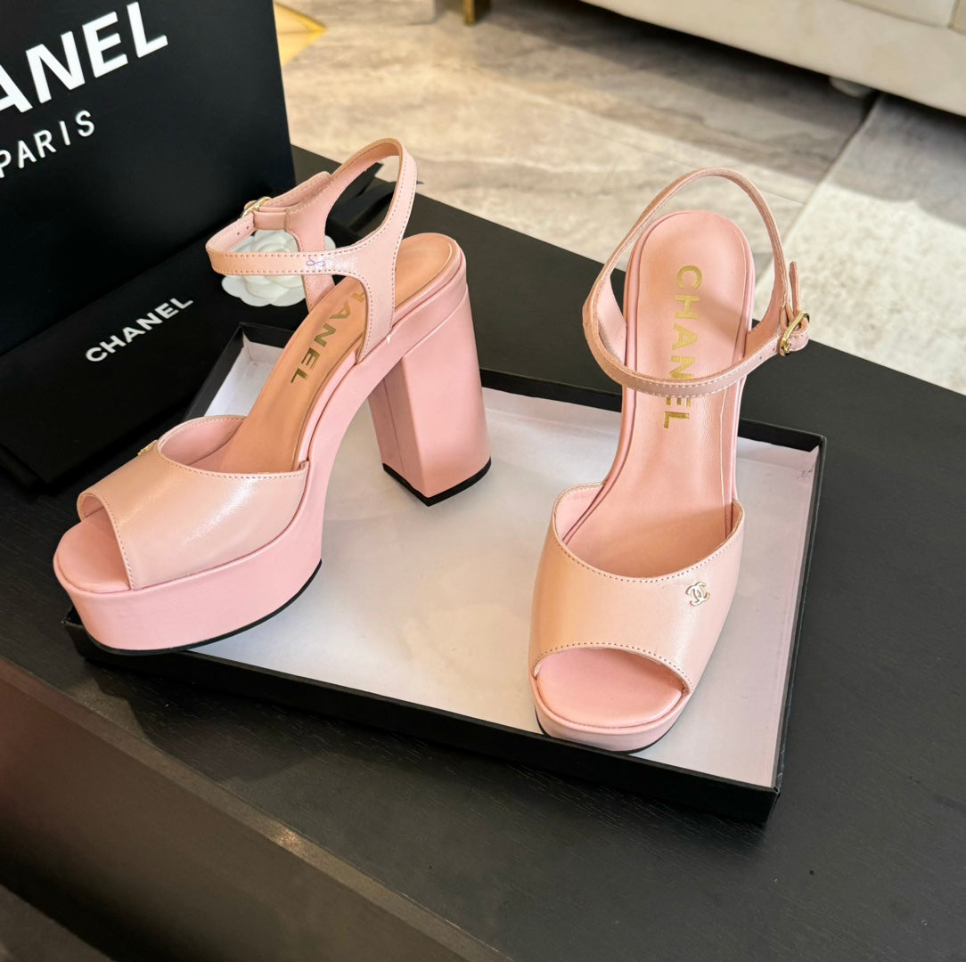 HIGH HEEL PLATFORM SANDALS IN PEACH PINK CALFSKIN - 35