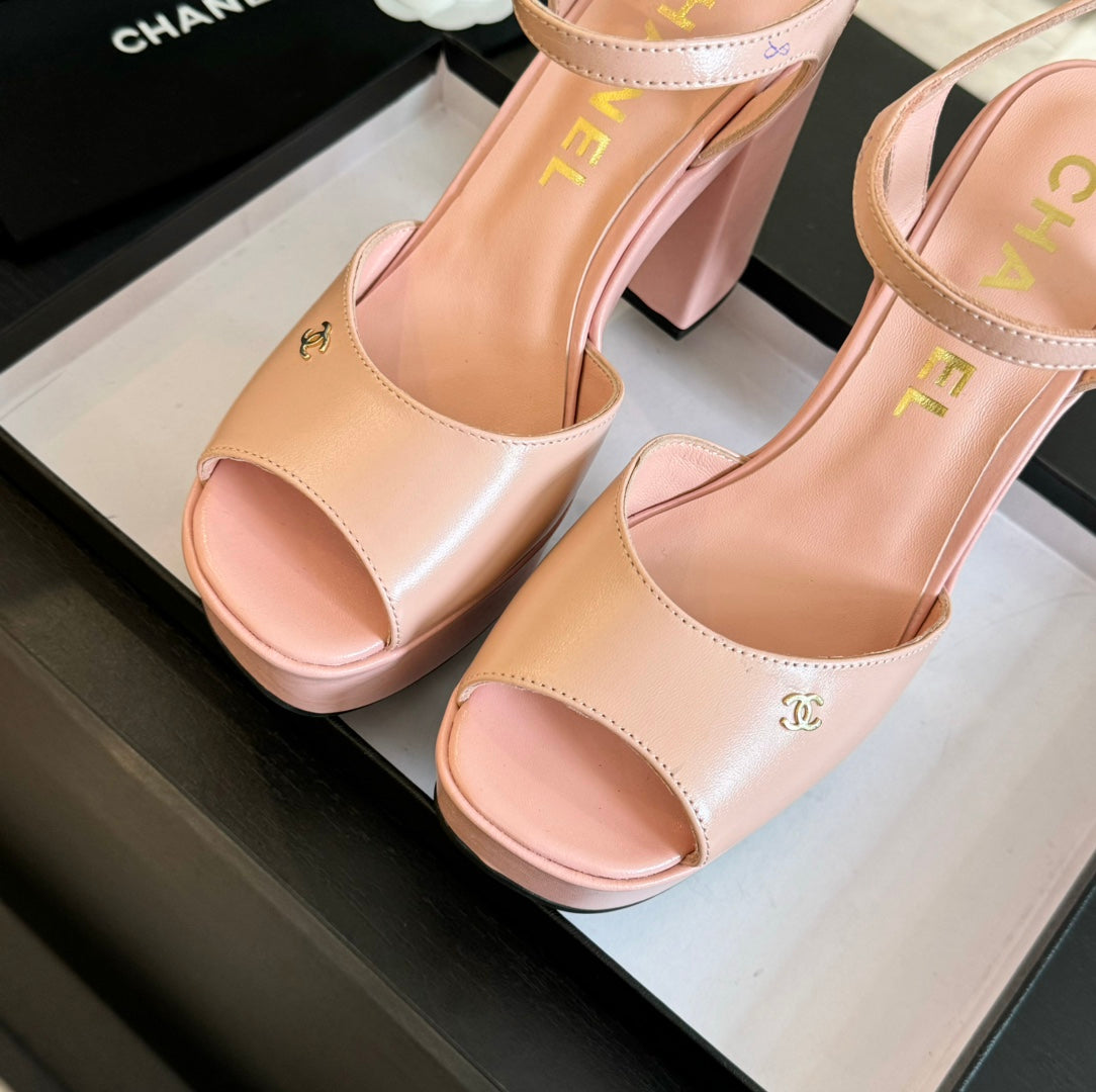 HIGH HEEL PLATFORM SANDALS IN PEACH PINK CALFSKIN - 35